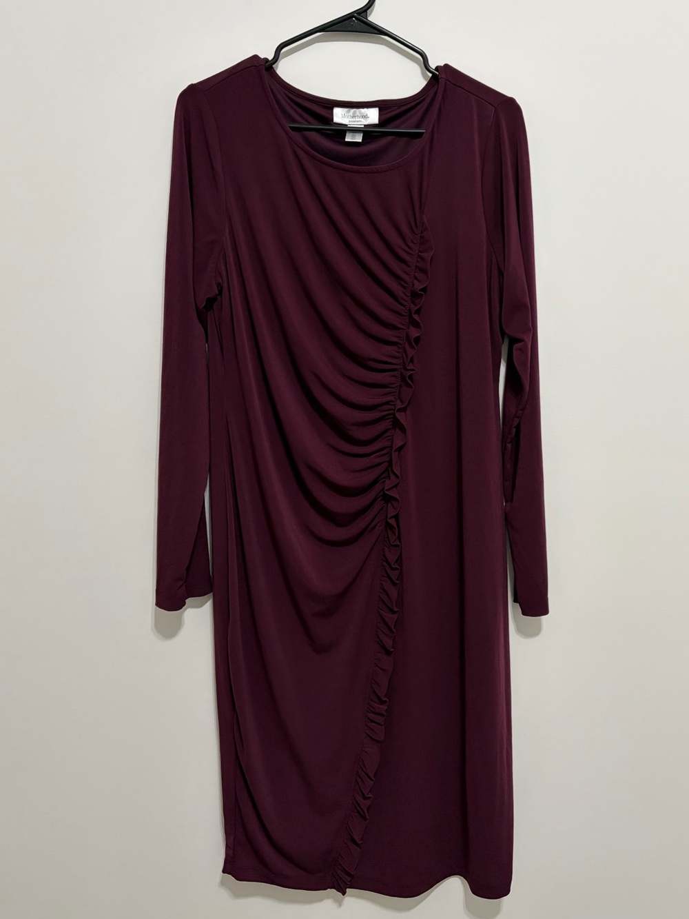 Motherhood Long Sleeve Ruching Midi Dress - Wine